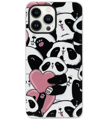 ADEL Siliconen Back Cover Softcase Hoesje voor iPhone 13 Pro Max - Panda Hartjes