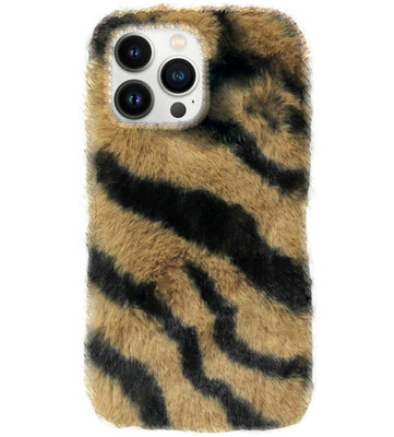 ADEL Siliconen Back Cover Softcase Hoesje voor iPhone 13 Pro Max - Luipaard Fluffy Bruin