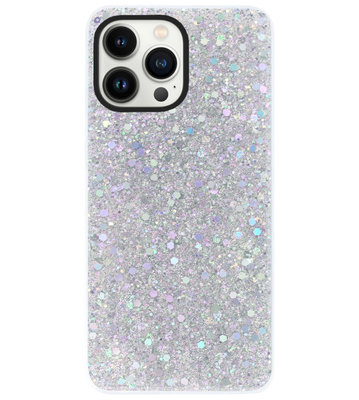 ADEL Premium Siliconen Back Cover Softcase Hoesje voor iPhone 13 Pro Max - Bling Bling Glitter Zilver