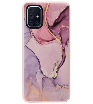 ADEL Siliconen Back Cover Softcase Hoesje voor Samsung Galaxy M51 - Marmer Roze Goud Paars