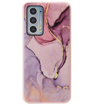ADEL Siliconen Back Cover Softcase Hoesje voor Motorola Moto Edge 20 - Marmer Roze Goud Paars