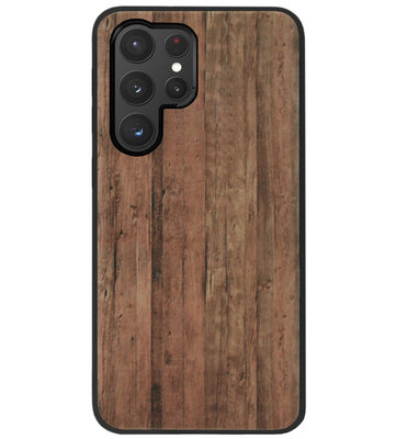 ADEL Siliconen Back Cover Softcase Hoesje voor Samsung Galaxy S22 Ultra - Hout Design Bruin