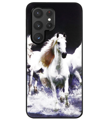 ADEL Siliconen Back Cover Softcase Hoesje voor Samsung Galaxy S22 Ultra - Paarden Wit