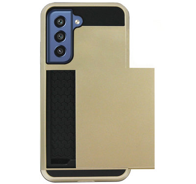 ADEL Kunststof Back Cover Hardcase Hoesje voor Samsung Galaxy S21 FE - Pasjeshouder Goud