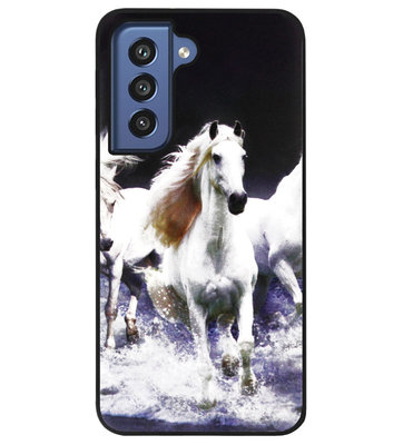 ADEL Siliconen Back Cover Softcase Hoesje voor Samsung Galaxy S21 FE - Paarden Wit