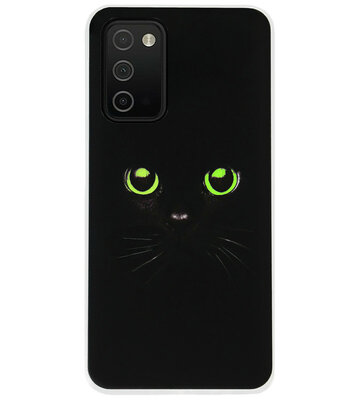 ADEL Siliconen Back Cover Softcase Hoesje voor Samsung Galaxy A03s - Katten Zwart Groene Ogen