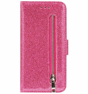 ADEL Kunstleren Book Case Pasjes Portemonnee Hoesje voor iPhone 14 - Bling Bling Glitter Roze