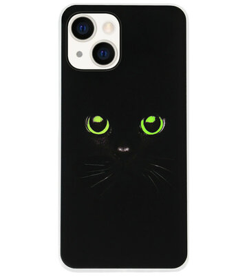 ADEL Siliconen Back Cover Softcase Hoesje voor iPhone 14 - Katten Zwart Groene Ogen