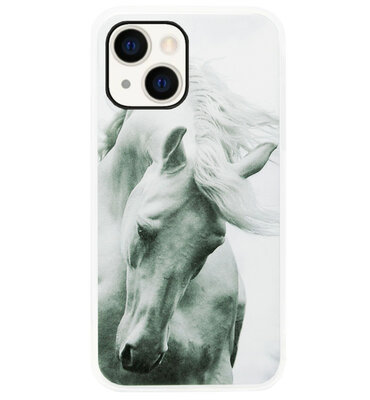 ADEL Siliconen Back Cover Softcase Hoesje voor iPhone 14 - Paarden Wit