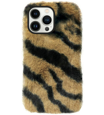 ADEL Siliconen Back Cover Softcase Hoesje voor iPhone 14 Pro - Luipaard Fluffy Bruin