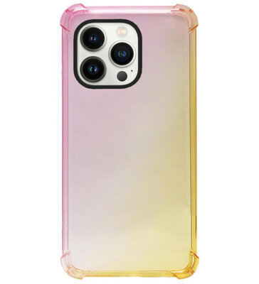 ADEL Siliconen Back Cover Softcase Hoesje voor iPhone 14 Pro - Kleurovergang Roze Geel