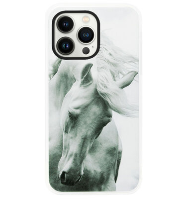 ADEL Siliconen Back Cover Softcase Hoesje voor iPhone 14 Pro - Paarden Wit