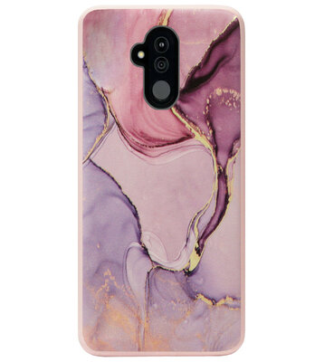 ADEL Siliconen Back Cover Softcase Hoesje voor Huawei Mate 20 Lite - Marmer Roze Goud Paars