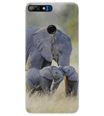 ADEL Siliconen Back Cover Softcase Hoesje voor Huawei Y7 (2018) - Olifant Familie
