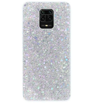 ADEL Premium Siliconen Back Cover Softcase Hoesje voor Xiaomi Redmi Note 9 Pro/ 9S - Bling Bling Glitter Zilver
