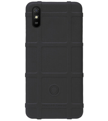 RUGGED SHIELD Rubber Bumper Case Hoesje voor Xiaomi Redmi 9A - Zwart