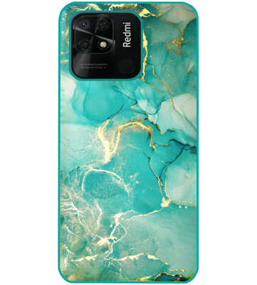 ADEL Siliconen Back Cover Softcase Hoesje voor Xiaomi Redmi 10C - Marmer Groen Goud