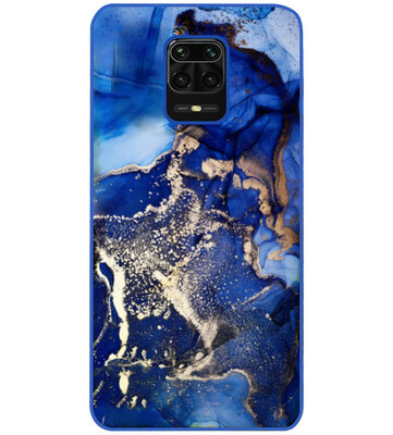 ADEL Siliconen Back Cover Softcase Hoesje voor Xiaomi Redmi Note 9 Pro/ 9S - Marmer Blauw Goud