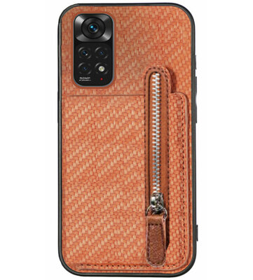 ADEL Kunstleren Back Cover Pasjeshouder Portemonnee Hoesje voor Xiaomi Redmi Note 11s/ 11 - Bruin