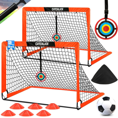 Set van 2 Voetbaldoeltjes 120 x 90 cm incl. trainingsmateriaal - Voetbaldoel Groot met Spullen en Pionnen - Scoor met deze Complete Voetbal Set