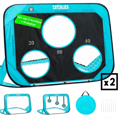 Set van 2 Voetbaldoeltjes 120 x 80 cm incl. Scoredoek - Word Voetbal Prof met deze 3 in 1 Set: Targetschijven, Doelen en Trainingsmateriaal