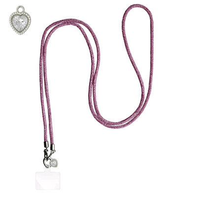 ADEL Universeel Telefoonkoord met Extra Lengte voor Crossbody - Telefoonketting 152 cm - Stevig Koord Telefoon en Smartphone - Geschikt voor o.a. iPhone, Google Pixel, Samsung, Lenovo en Xiaomi - Bling Glitter Roze
