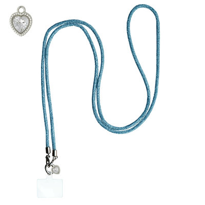 ADEL Universeel Telefoonkoord met Extra Lengte voor Crossbody - Telefoonketting 152 cm - Stevig Koord Telefoon en Smartphone - Geschikt voor o.a. iPhone, Google Pixel, Samsung, Lenovo en Xiaomi - Bling Glitter Blauw