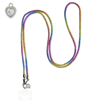 ADEL Universeel Telefoonkoord met Extra Lengte voor Crossbody - Telefoonketting 152 cm - Stevig Koord Telefoon en Smartphone - Geschikt voor o.a. iPhone, Google Pixel, Samsung, Lenovo en Xiaomi - Bling Glitter Regenboog