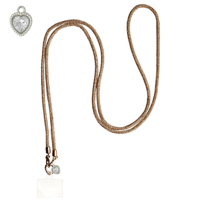 ADEL Universeel Telefoonkoord met Perfecte Lengte voor Crossbody - Telefoonketting 140 cm - Stevig Koord Telefoon en Smartphone - Geschikt voor o.a. iPhone, Google Pixel, Samsung, Lenovo en Xiaomi - Bling Glitter Goud