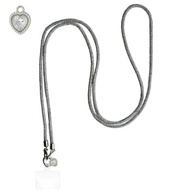 ADEL Universeel Telefoonkoord met Perfecte Lengte voor Crossbody - Telefoonketting 140 cm - Stevig Koord Telefoon en Smartphone - Geschikt voor o.a. iPhone, Google Pixel, Samsung, Lenovo en Xiaomi - Bling Glitter Zilver