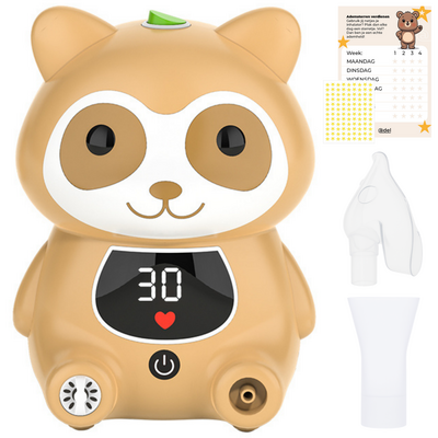 ADEL Aerosoltoestel met Digitaal Display – Veilige & Stille Nebulizer/Vernevelaar – Inhalator in Vrolijk Beer Design voor Gezonde Ademhaling bij Kinderen