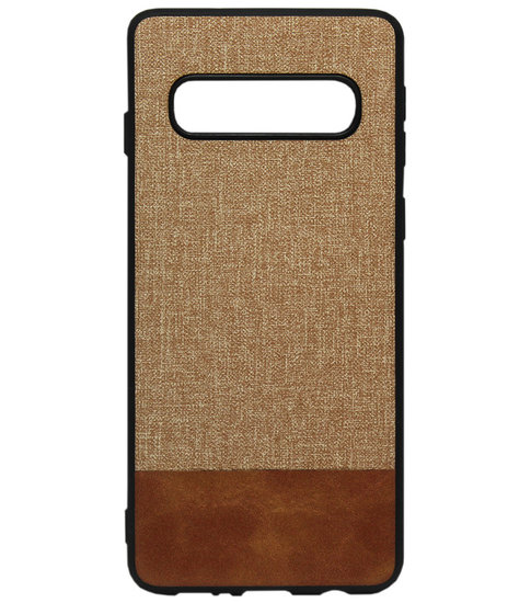 ADEL Siliconen Back Cover Softcase Hoesje voor Samsung Galaxy S10 - Stoffen Design Bruin