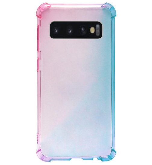 ADEL Siliconen Back Cover Softcase Hoesje voor Samsung Galaxy S10 - Kleurovergang Roze Blauw