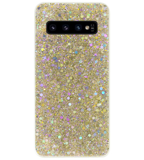 ADEL Premium Siliconen Back Cover Softcase Hoesje voor Samsung Galaxy S10 - Bling Bling Glitter Goud